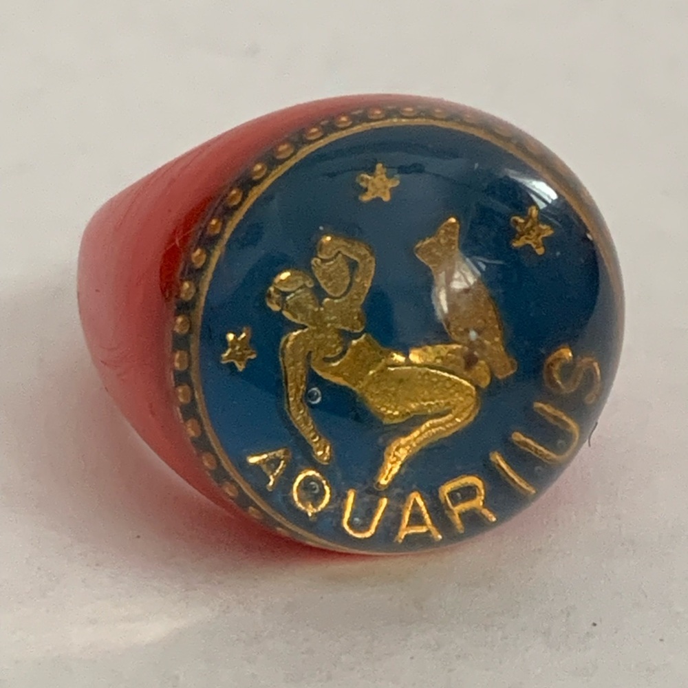 AQUARIUS Zodiac ring NEW Vintage (Red, Blue, & Gold)